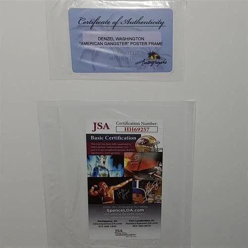 American Gangster Full-Size Movie Poster Deluxe Framed with Denzel Washington Autograph - JSA