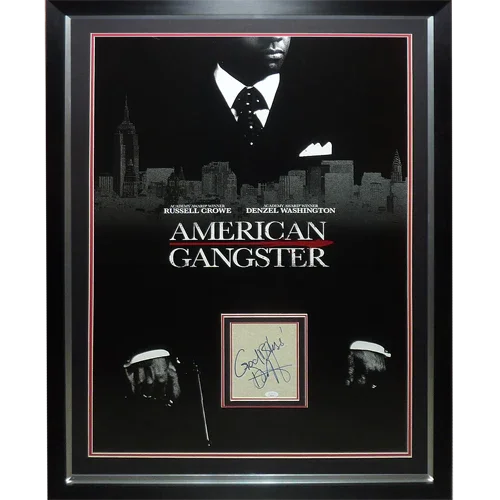 American Gangster Full-Size Movie Poster Deluxe Framed with Denzel Washington Autograph - JSA