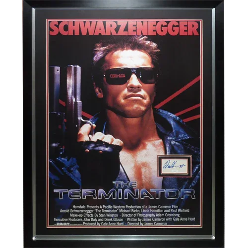 Terminator Full-Size Movie Poster Deluxe Framed with Arnold Schwarzenegger Autograph - JSA