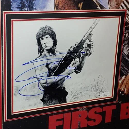 Rambo Full-Size Movie Poster Deluxe Framed with Sylvester Stallone Autographed 8x10 Photo - JSA