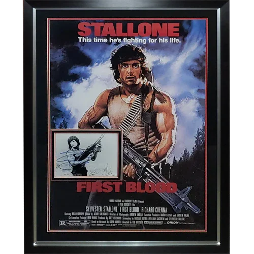 Rambo Full-Size Movie Poster Deluxe Framed with Sylvester Stallone Autographed 8x10 Photo - JSA