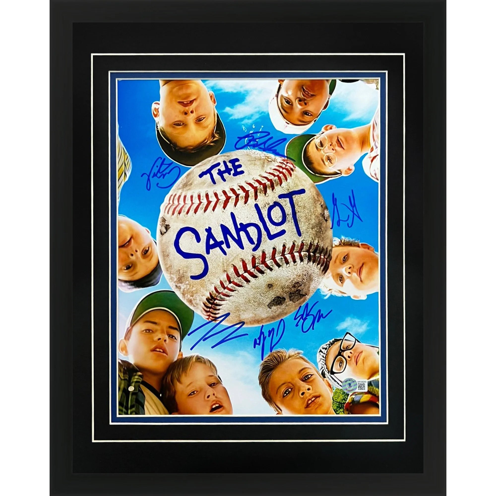 The Sandlot Cast Autographed Vertical (Looking up at Faces) Deluxe Framed 11x14 Movie Poster - 6 signatures - Beckett