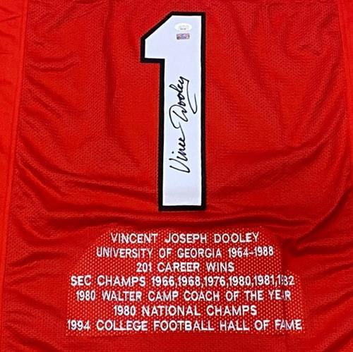 Vince Dooley Autographed Georgia (Red #1) Custom STAT Jersey - JSA