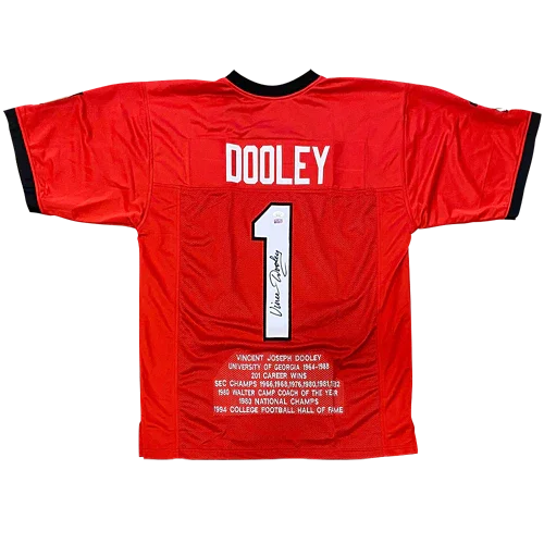 Vince Dooley Autographed Georgia (Red #1) Custom STAT Jersey - JSA
