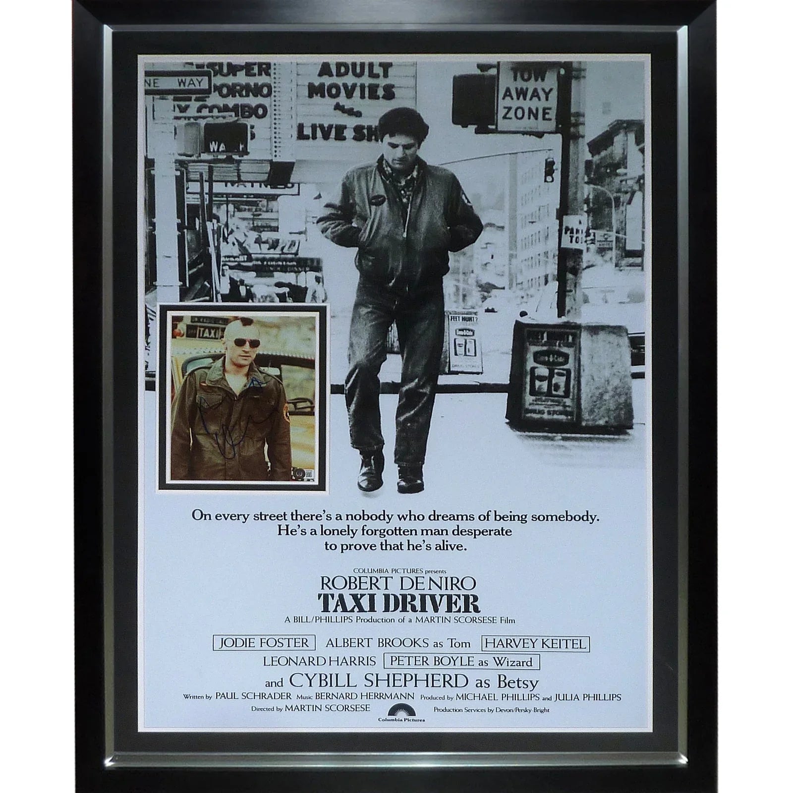 Taxi Driver Full-Size Movie Poster Deluxe Framed with Robert DeNiro Autograph - Beckett