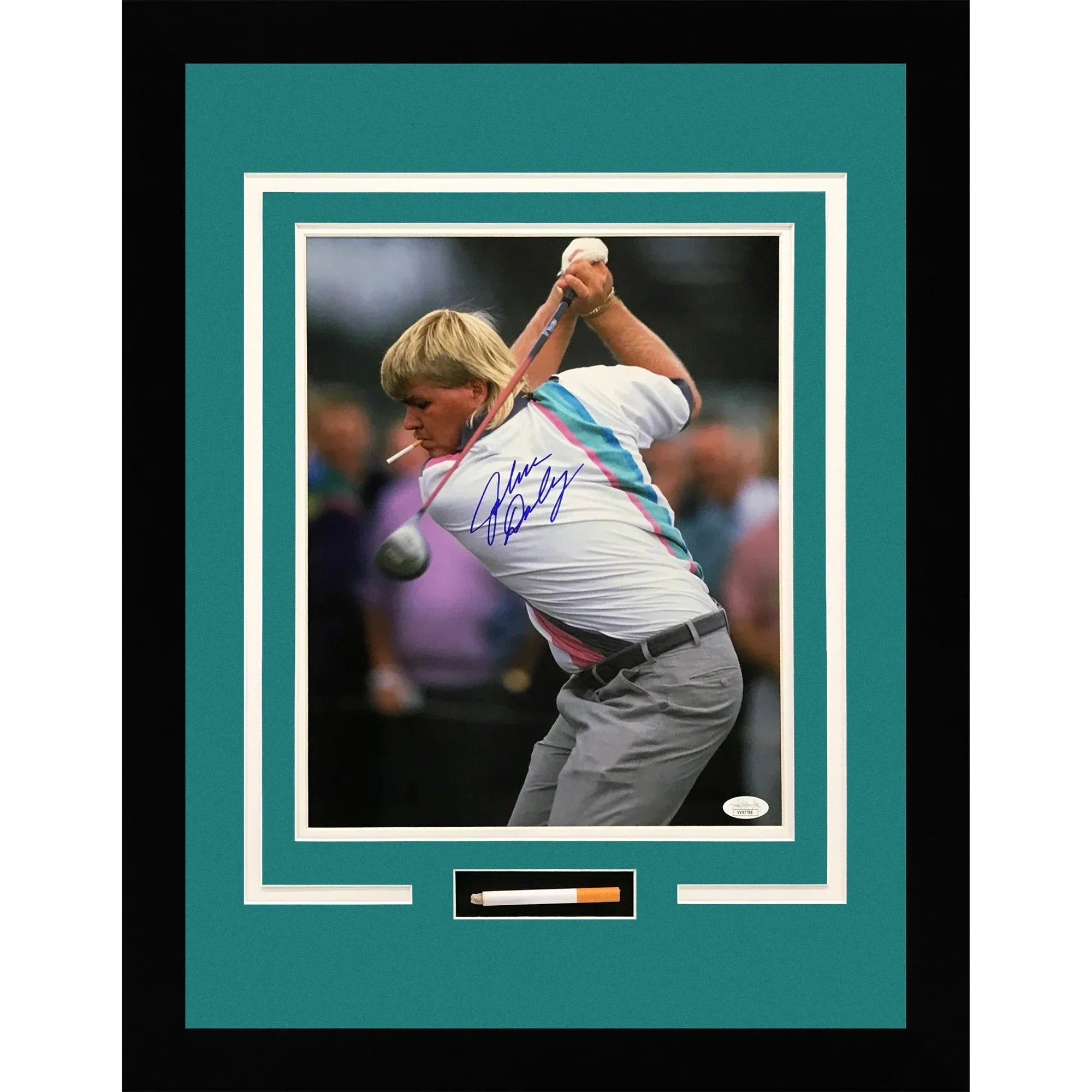 John Daly Autographed Golf (Smoking) 11×14 Photo Deluxe Framed Shadowbox with Cigarette - Black Frame - JSA