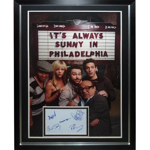 It's Always Sunny in Philadelphia Full-Size TV Poster (Marquee) Deluxe Framed with all 5 Cast Autographs - JSA