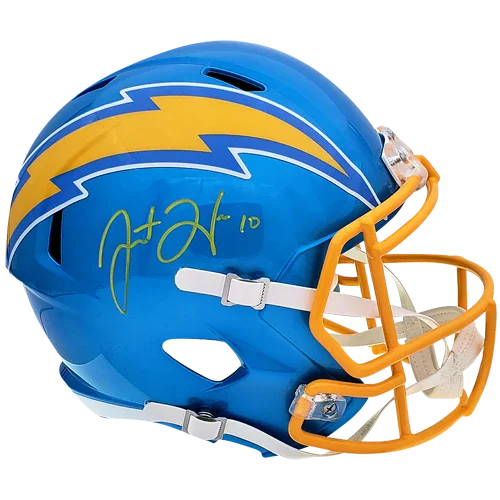 Justin Herbert Autographed Los Angeles Chargers (FLASH Alternate) Deluxe Full-Size Replica Helmet - Beckett