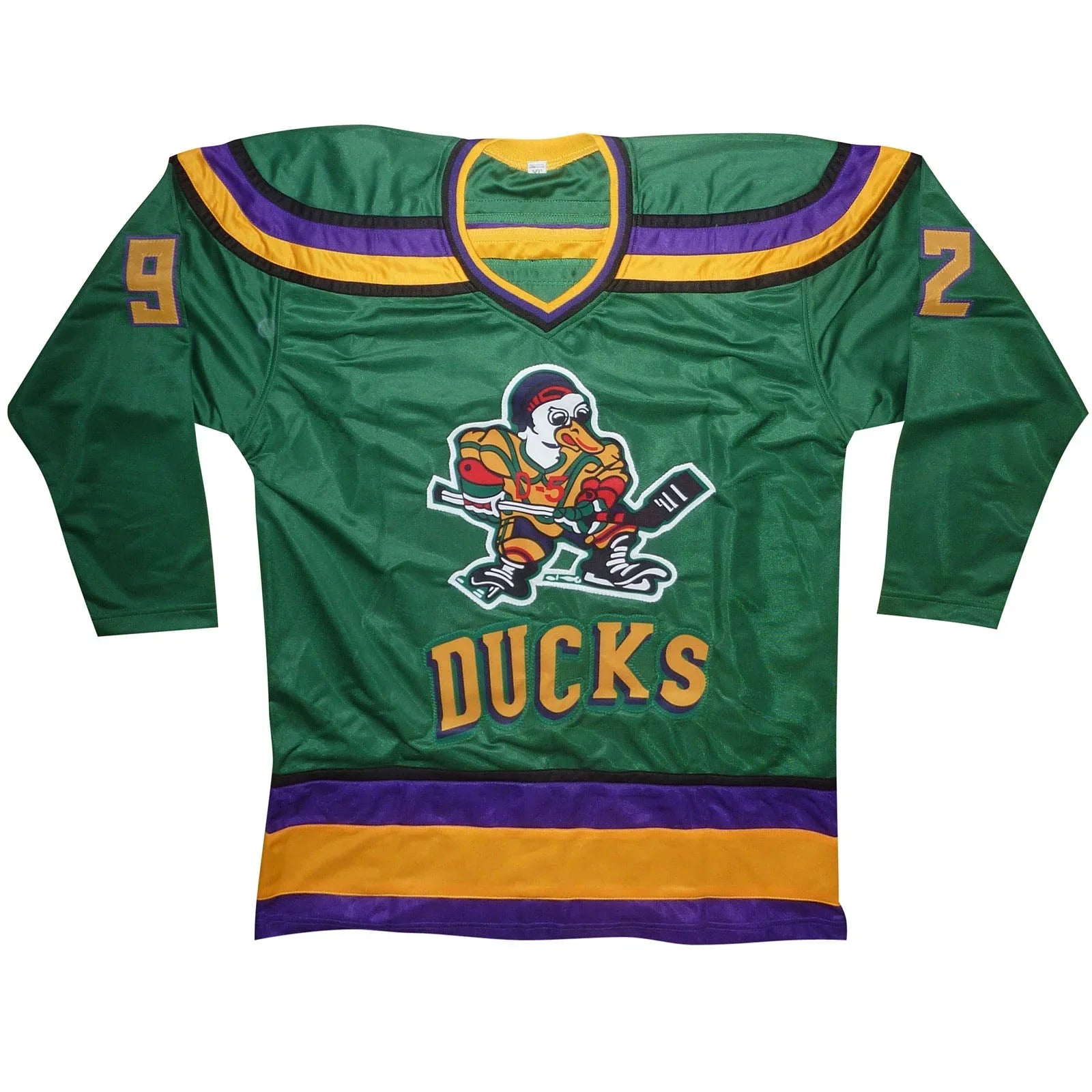 Mighty Ducks Cast Autographed (Green #92) Custom Hockey Jersey w/ Ducks Fly Together - 6 Signatures - Beckett