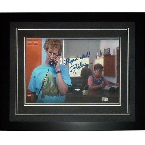 Jon Heder Autographed Napoleon Dynamite (on phone) Deluxe Framed 11x17 Photo w/ Flippin Idiot - Beckett