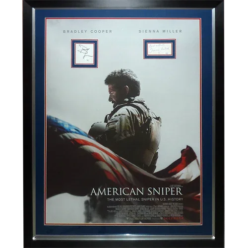 American Sniper Full-Size Movie Poster Deluxe Framed with Bradley Cooper And Sienna Miller Autographs - JSA
