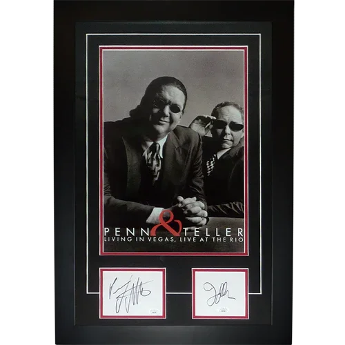 Penn And Teller 11x17 Show Poster Deluxe Framed with Penn Jilette and Teller Autographs - JSA