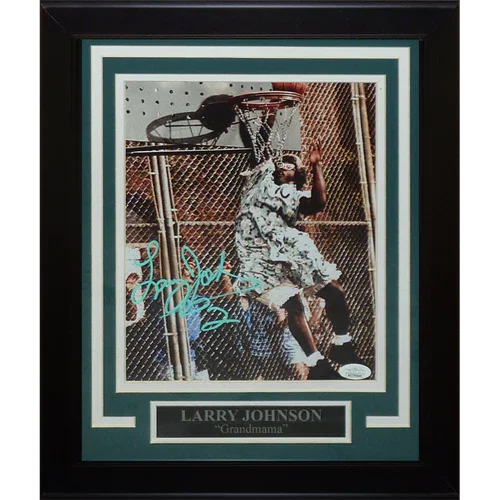Larry Johnson Autographed Grandmama Deluxe Framed 8x10 Photo - JSA