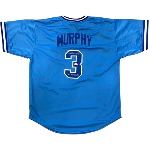 Dale Murphy Autographed Atlanta (Throwback Baby Blue #3) Custom Jersey w/ NL MVP 82,83 - JSA
