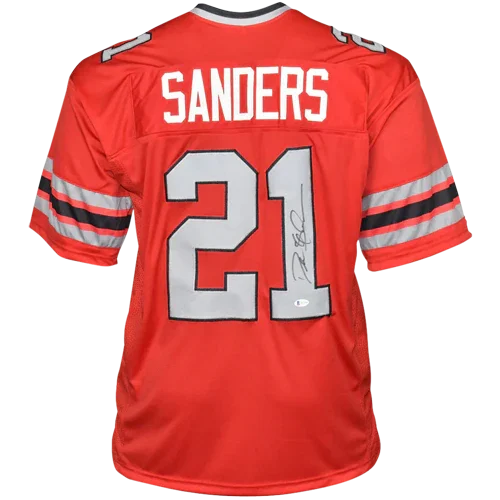 Deion Sanders Autographed Atlanta (Red #21) Custom Jersey - Beckett