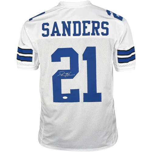 Deion Sanders Autographed Dallas (White #21) Custom Jersey - Beckett