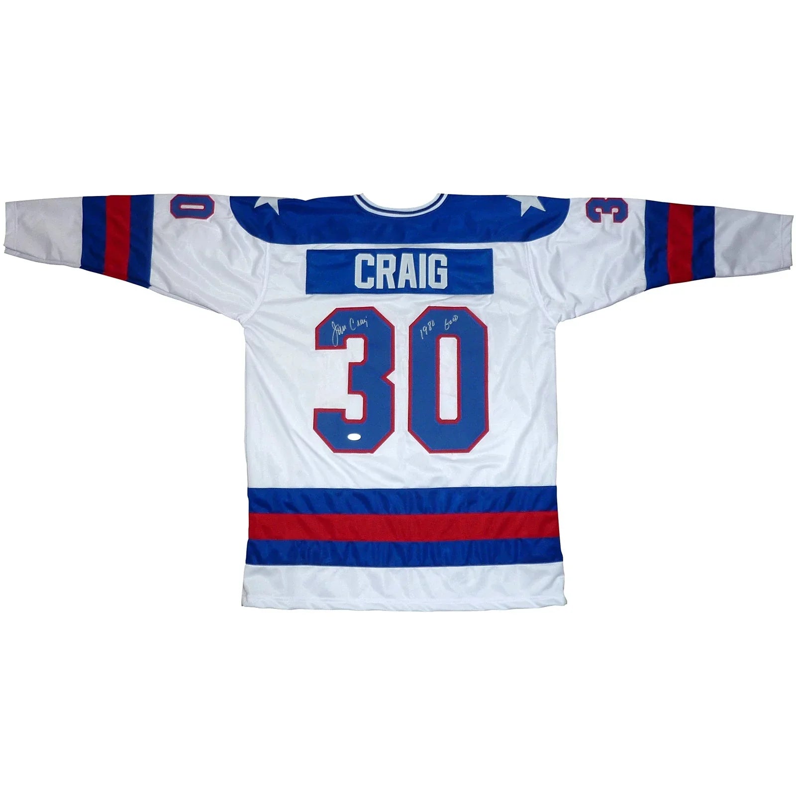 Jim Craig Autographed USA Hockey (White #30) Custom Stitched Jersey with 1980 Gold - JSA