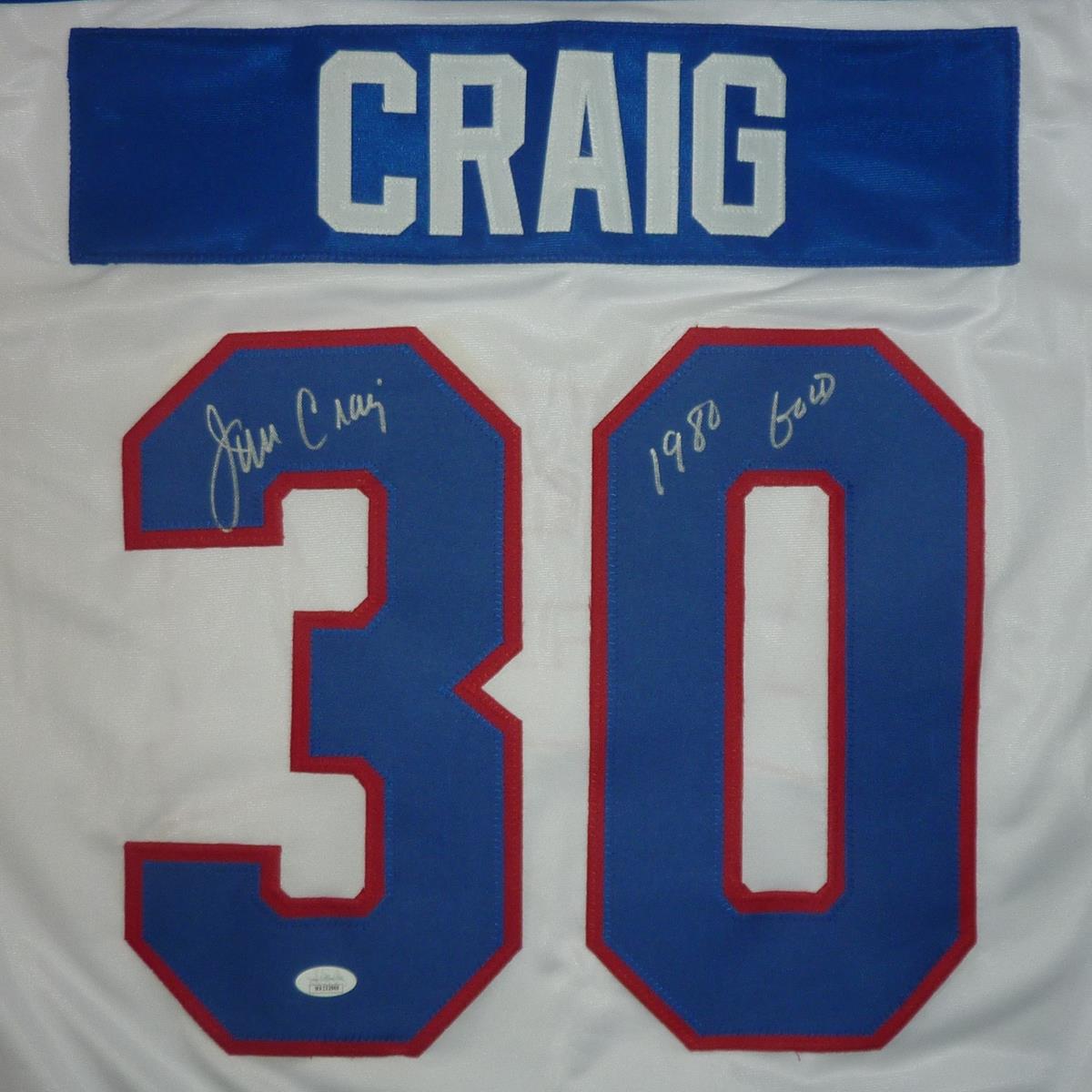 Jim Craig Autographed USA Hockey (White #30) Custom Stitched Jersey with 1980 Gold - JSA