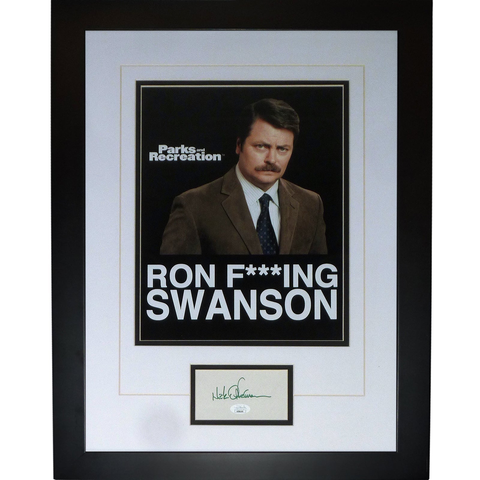 Nick Offerman Autographed Parks and Recreation Ron Swanson Deluxe Framed Piece - JSA