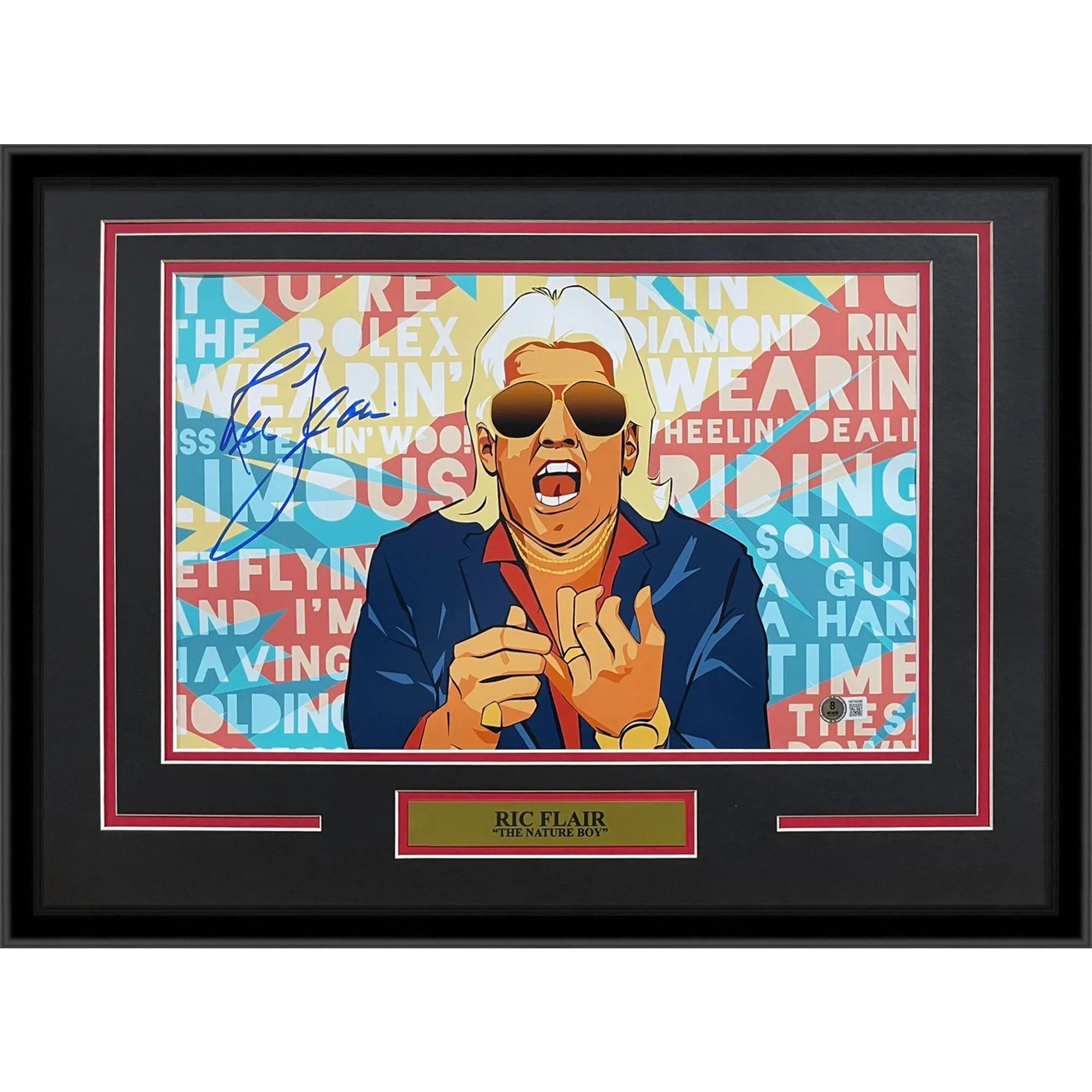 Ric Flair Autographed Wrestling (Cartoon Collage) Deluxe Framed 12x18 Photo - JSA