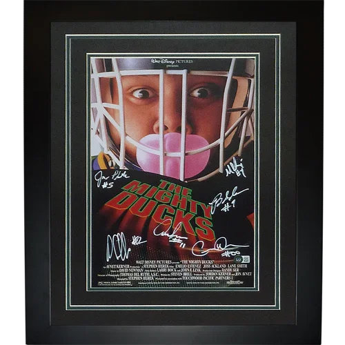 Mighty Ducks Cast Autographed 11x17 Deluxe Framed Movie Poster - 6 Signatures - Beckett