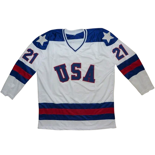 Mike Eruzione Autographed USA Hockey (White #21) Custom Jersey - Beckett
