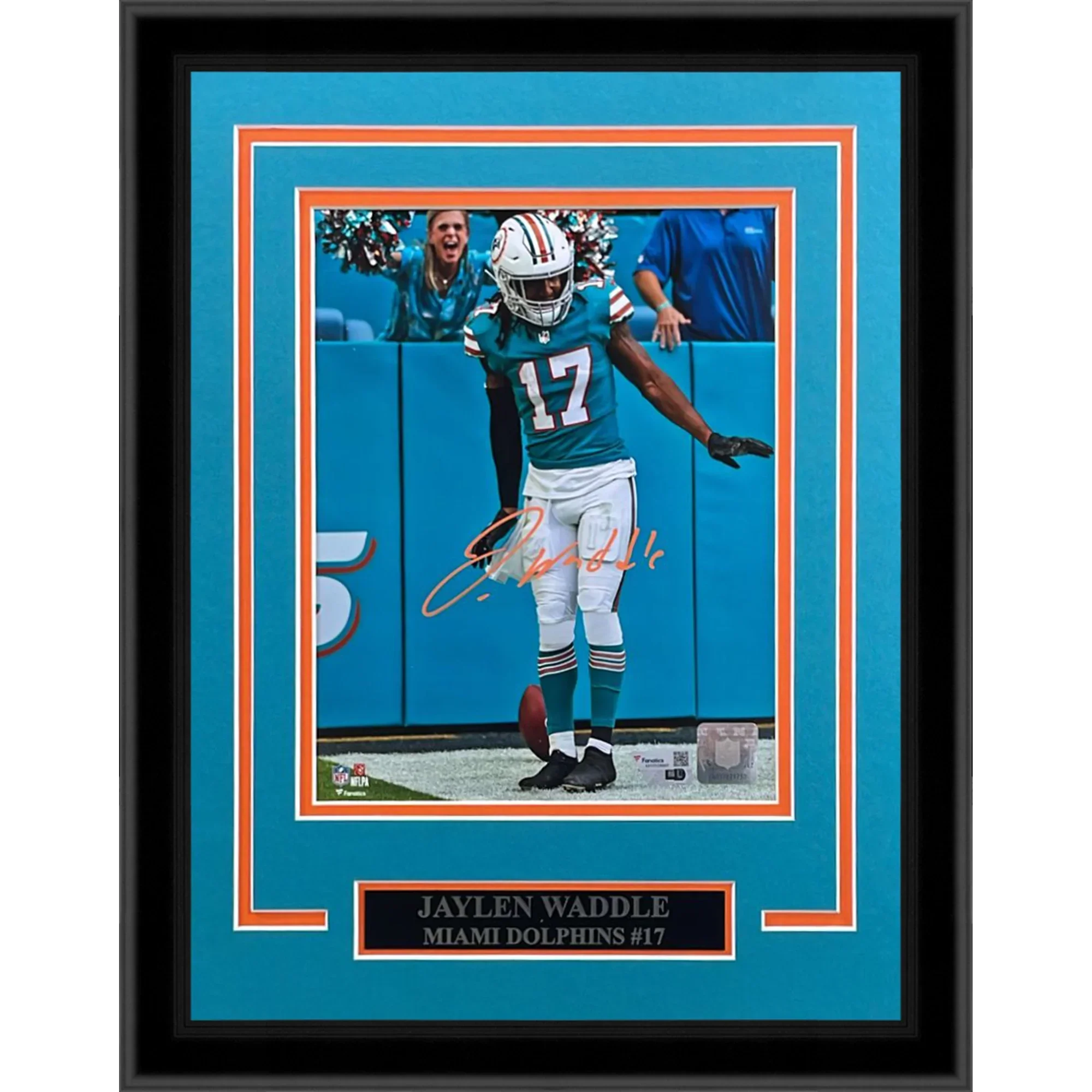 Jaylen Waddle Autographed Miami Dolphins (TD Celebration) Framed 8x10 Photo - Fanatics