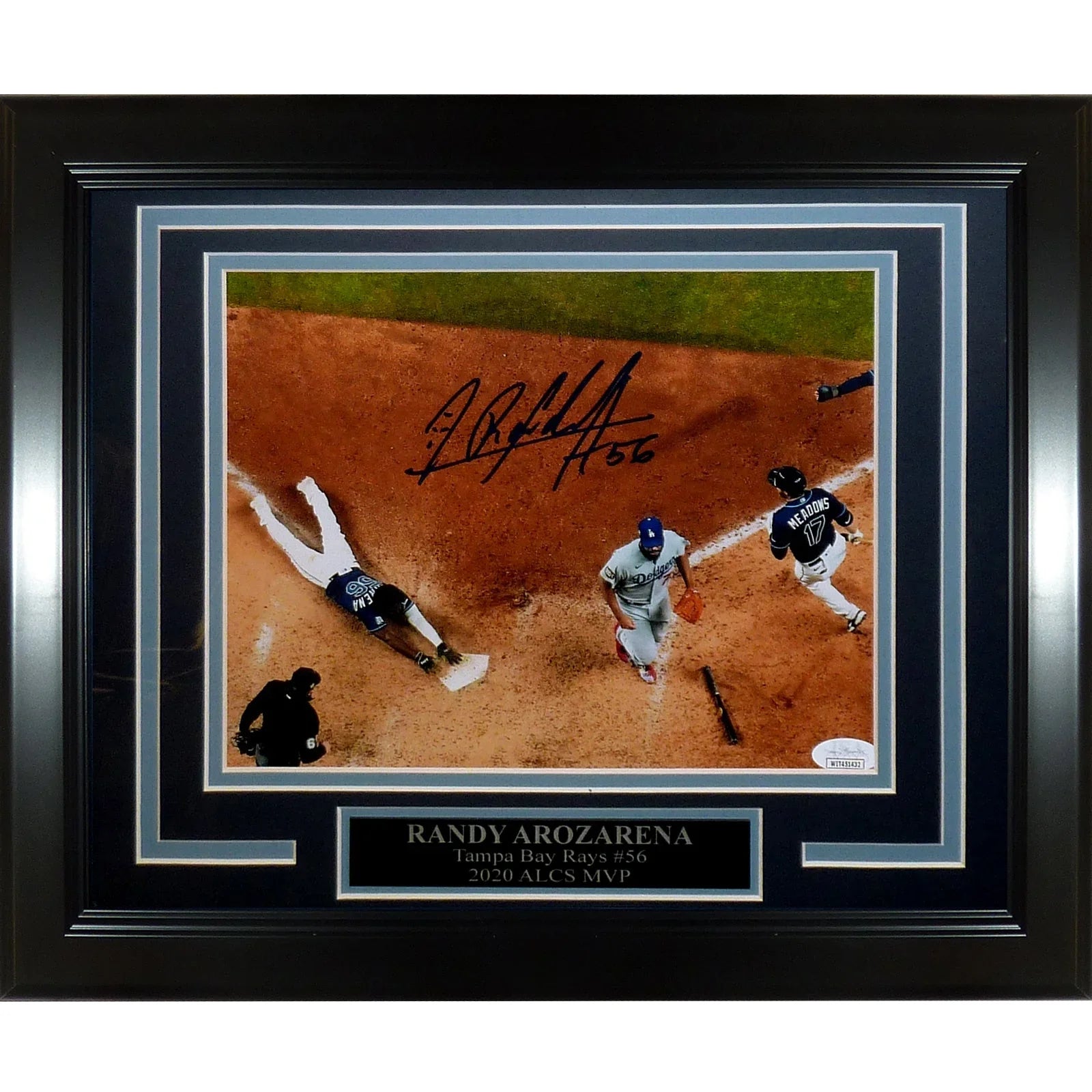 Randy Arozarena Autographed Tampa Bay Rays (2020 World Series Game 6 Slide) Framed 8x10 Photo - JSA