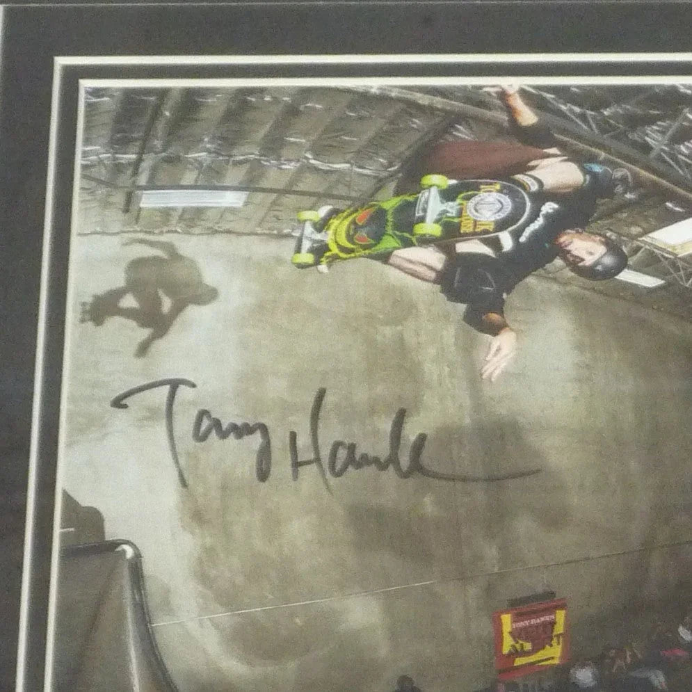 Tony Hawk Autographed Skateboarding (Backside Ollie Post Femur Fracture) Deluxe Framed 8x12 Photo - JSA