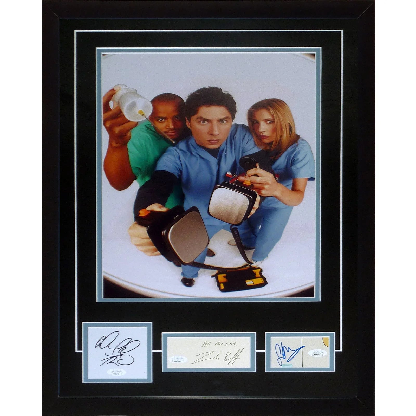 Scrubs 11x17 Movie Poster Deluxe Framed with Zach Braff, Sarah Chalke and Donald Faison Autographs - JSA