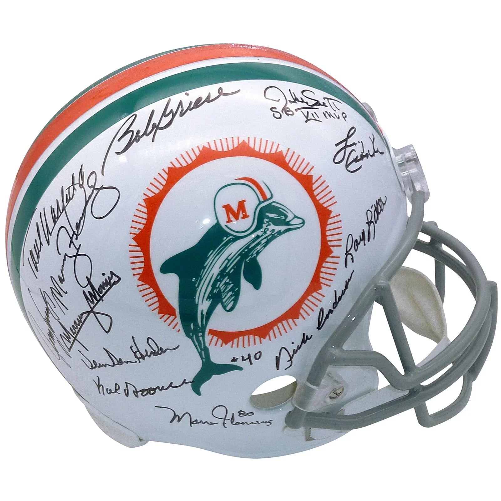 1972 Miami Dolphins Autographed (Throwback) Full-Size Replica Helmet - 22 Signatures - Beckett Letter