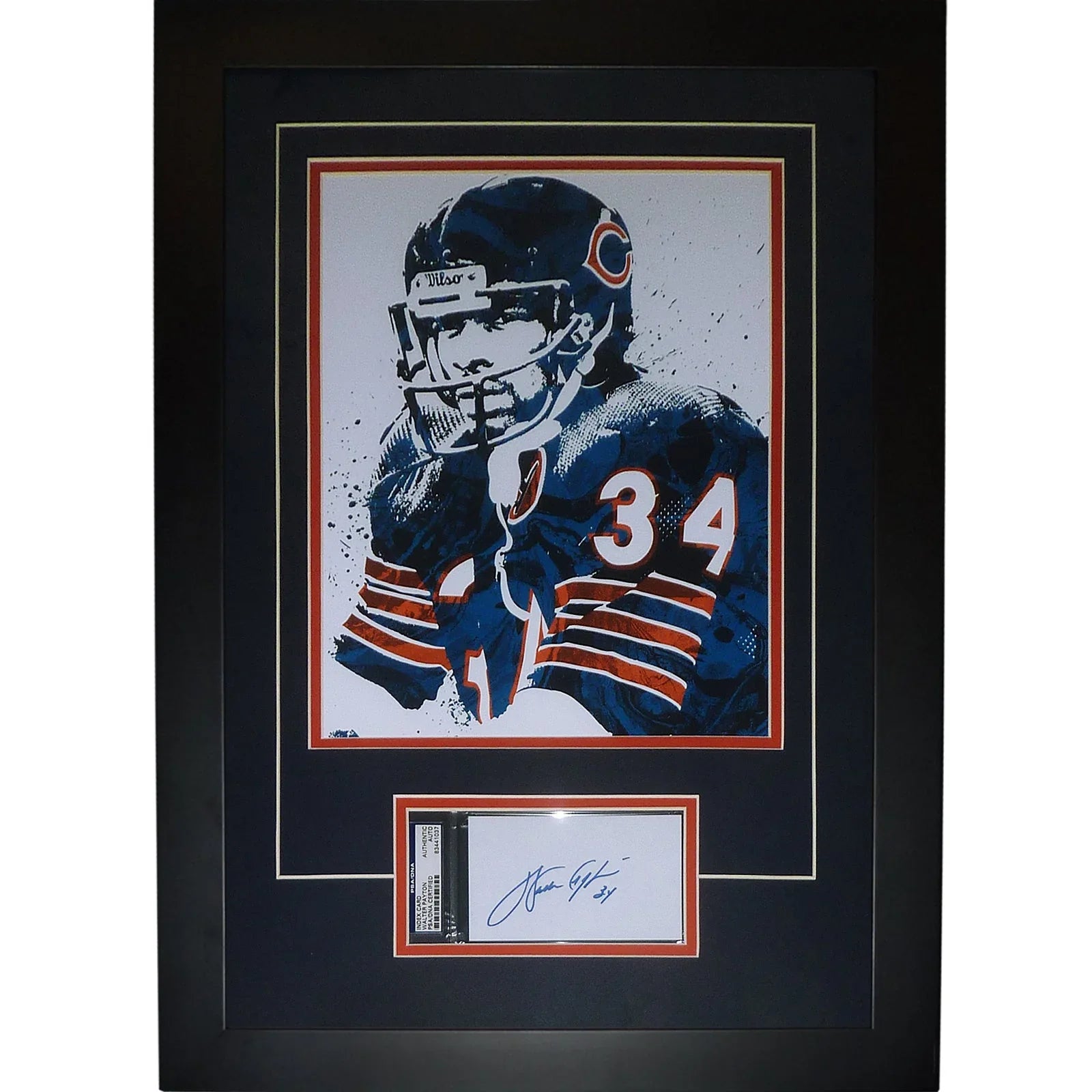 Walter Payton Chicago Bears 11x14 Splash Artwork Deluxe Framed with Beckett Slabbed Autograph
