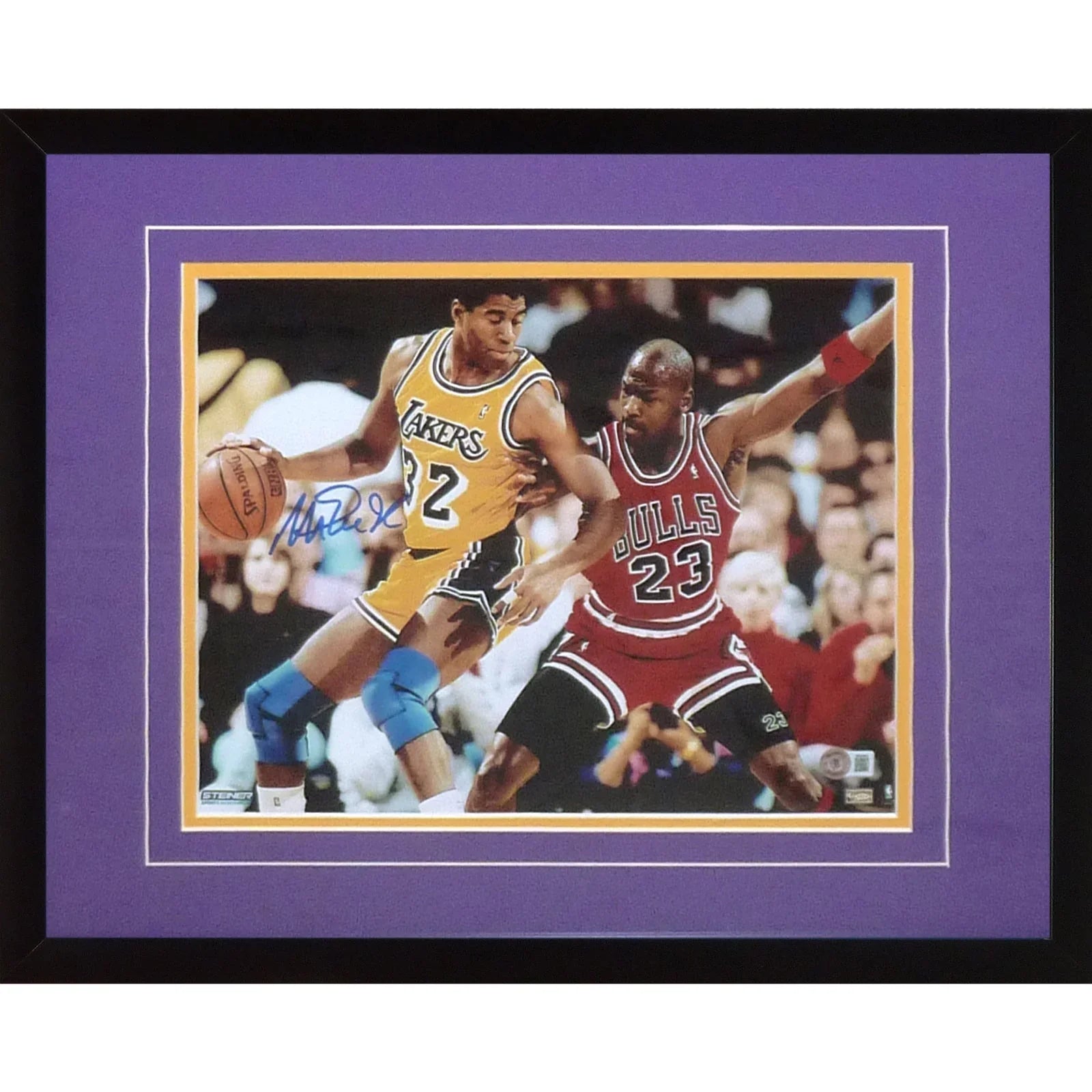 Magic Johnson Autographed Los Angeles Lakers (vs Michael Jordan) Deluxe Framed 11x14 Photo - Beckett