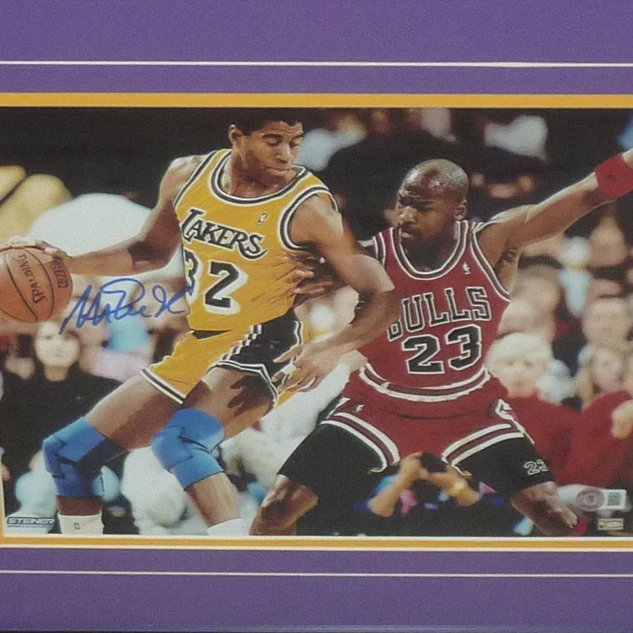 Magic Johnson Autographed Los Angeles Lakers (vs Michael Jordan) Deluxe Framed 11x14 Photo - Beckett
