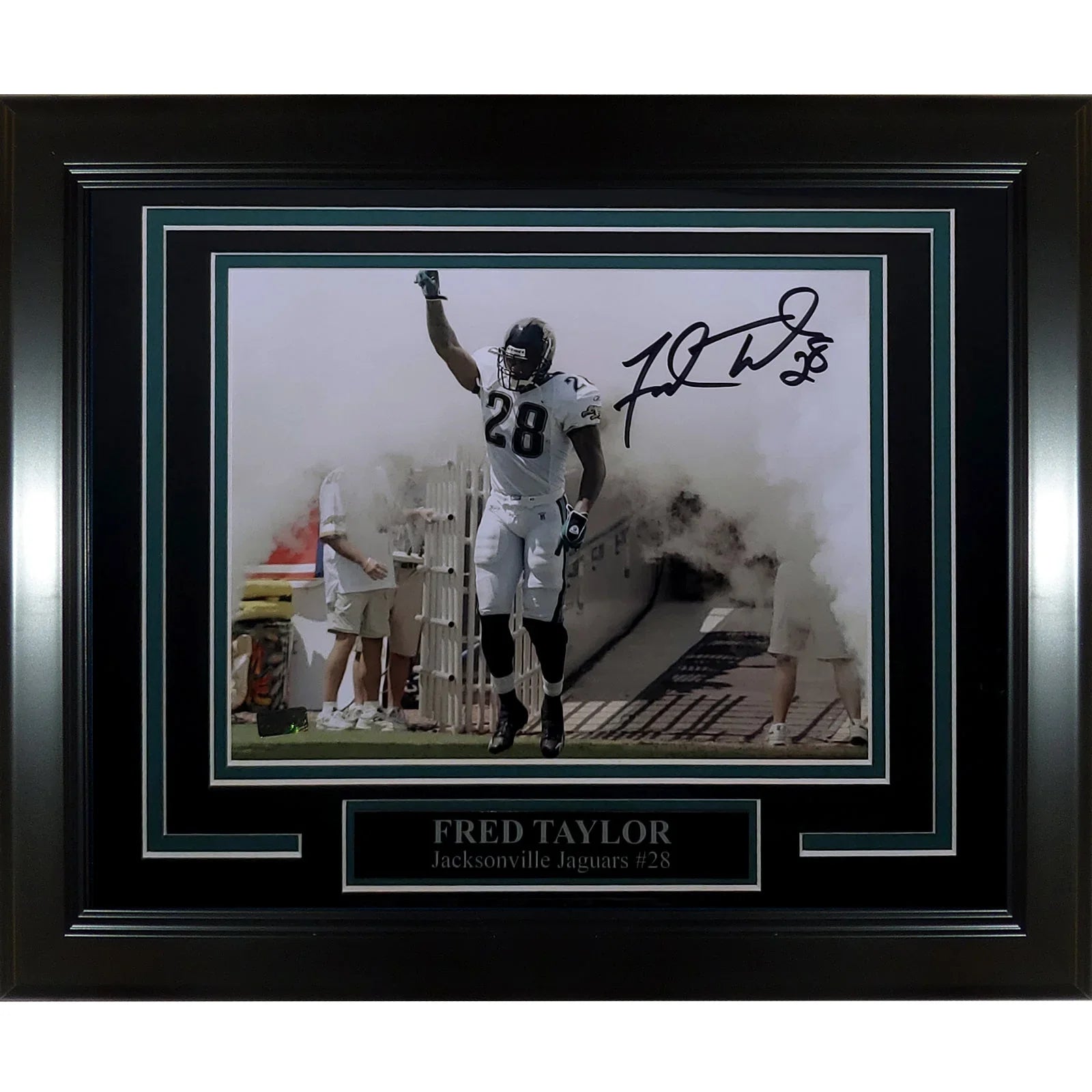Fred Taylor Autographed Jacksonville Jaguars (Horiz Smoke Intro) Deluxe Framed 8x10 Photo