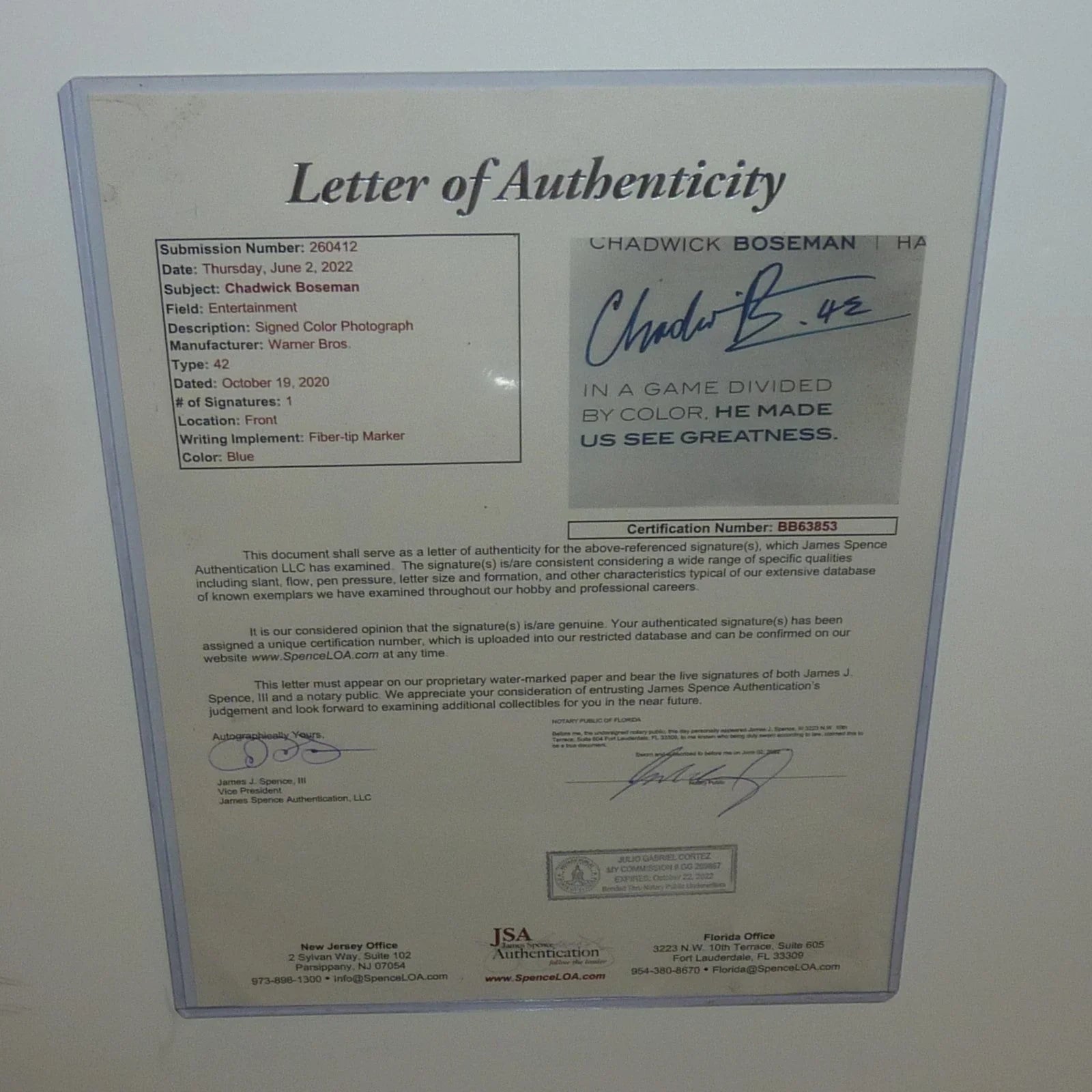 Black Panther Full-Size Movie Poster Deluxe Framed with Chadwick Boseman Autograph - JSA Letter