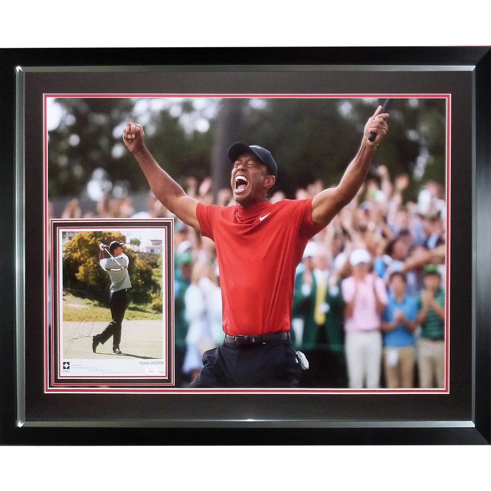 Tiger Woods Full-Size Masters Golf Poster Deluxe Framed with Autographed 8x10 Photo - JSA