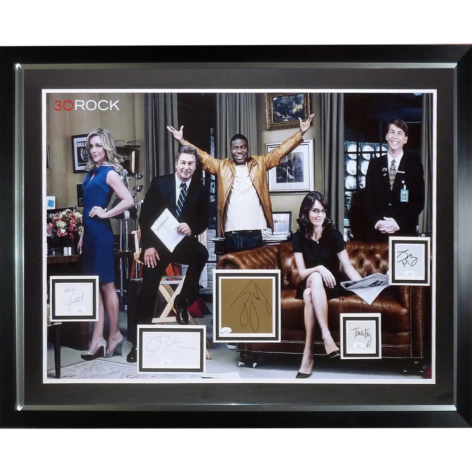 30 ROCK Full-Size TV Poster Deluxe Framed with All 5 Cast Autographs - JSA