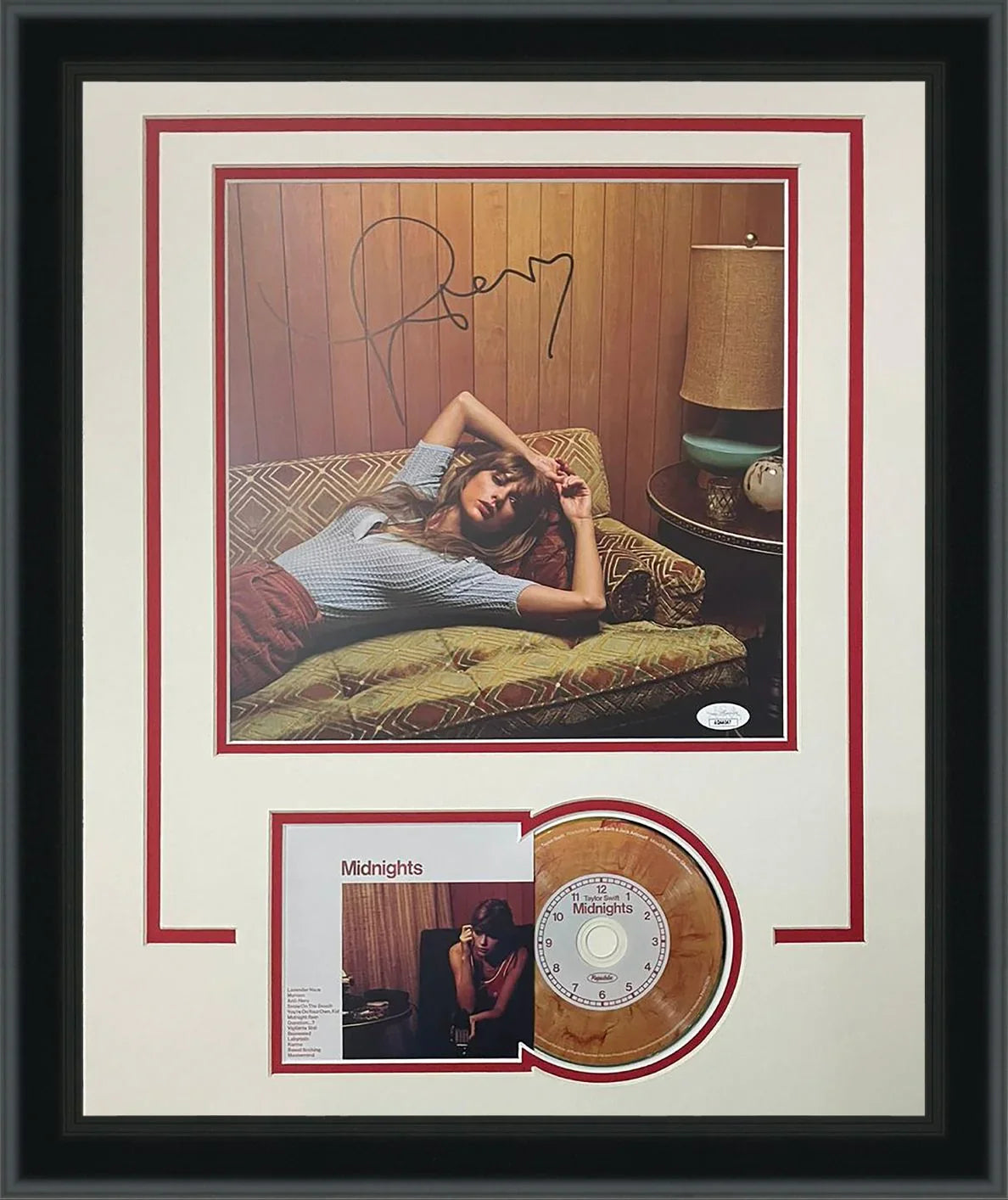 Taylor Swift Midnights Hand Signed 12"x12" Photo Deluxe Framed with CD - JSA