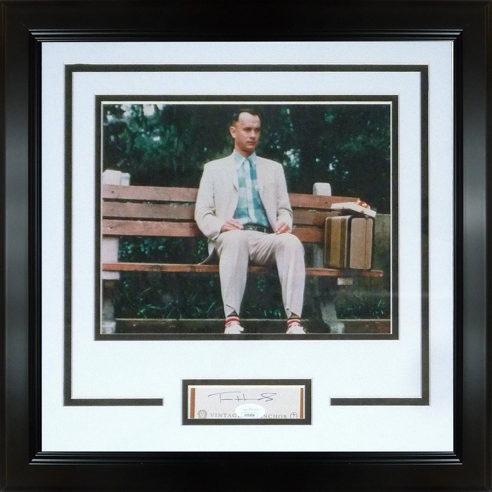 Tom Hanks Autographed Forrest Gump On Bench Frame with 8x10 and signature - JSA