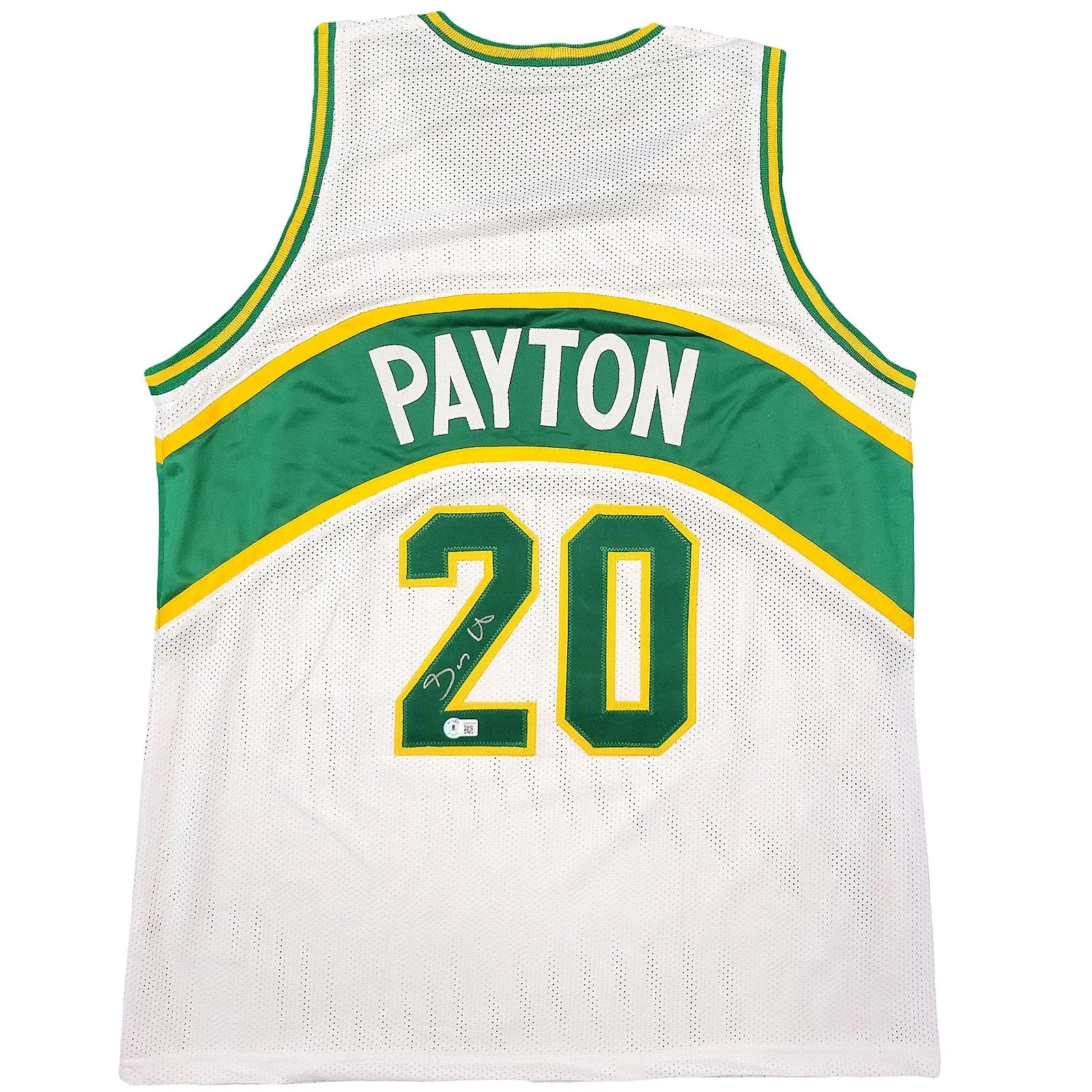 Gary Payton Autographed Seattle (White #20) Custom Jersey - Beckett