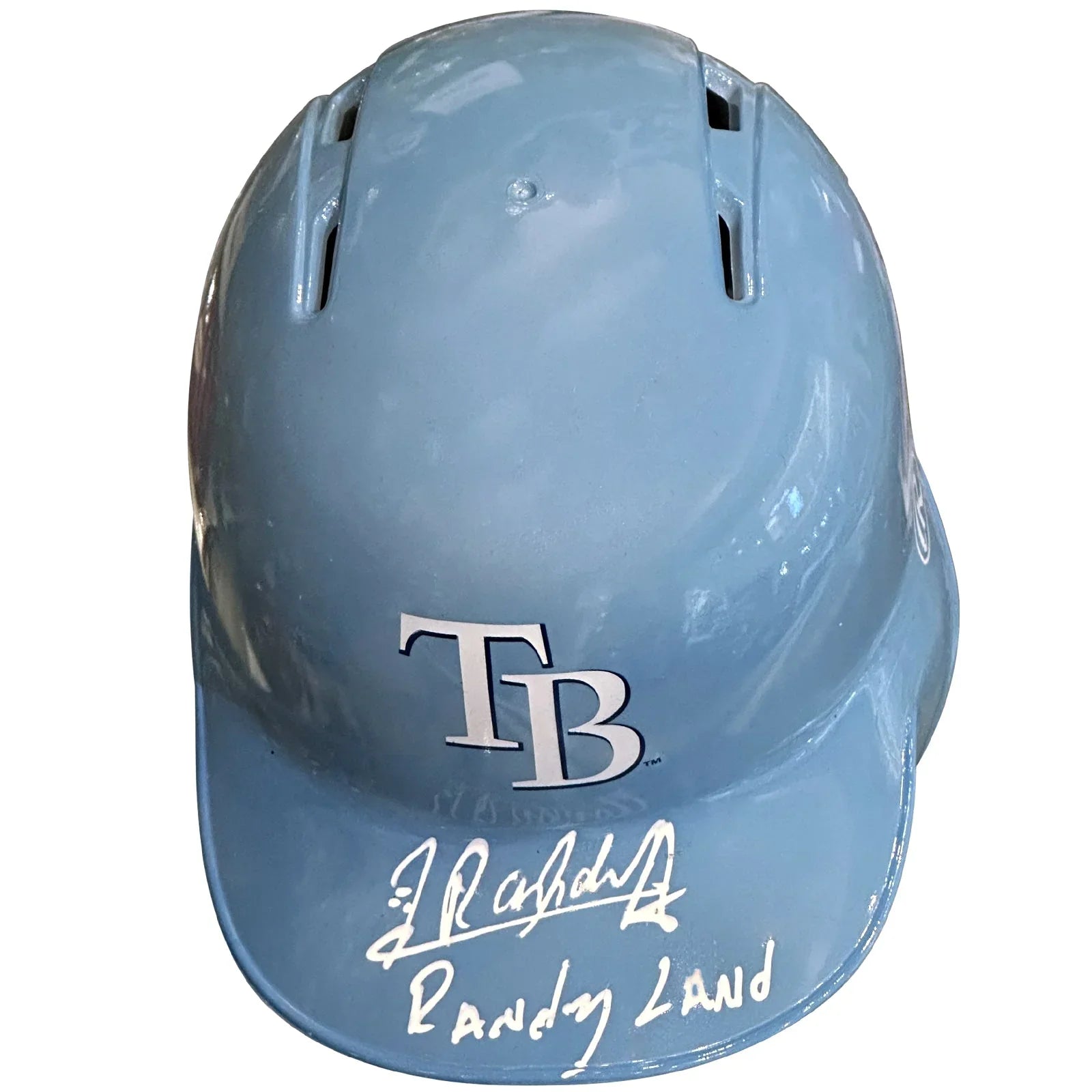 Randy Arozarena Autographed Tampa Bay Rays (Light Blue Alternate) Mini Batting Helmet w/ Randy Land - Beckett Witness