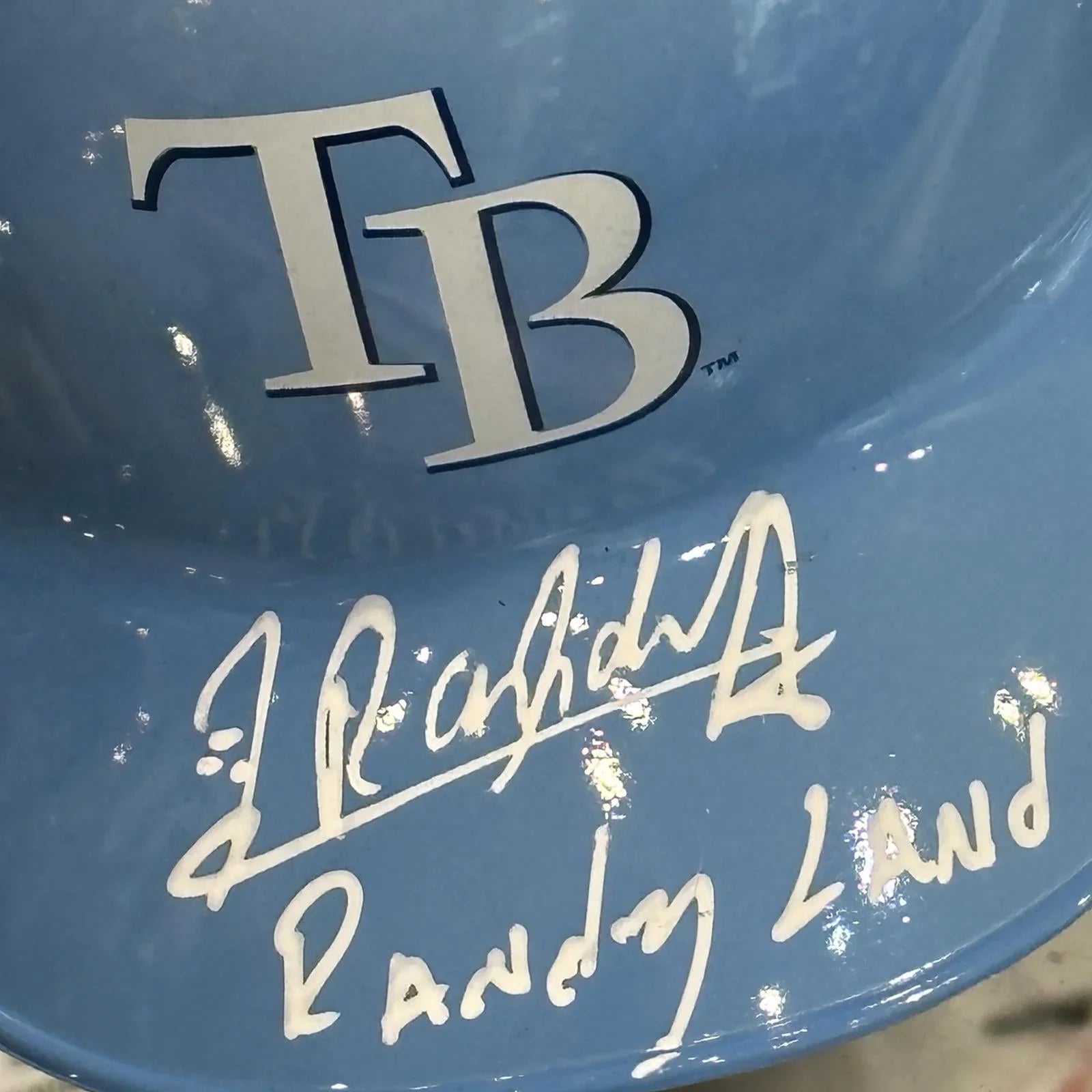 Randy Arozarena Autographed Tampa Bay Rays (Light Blue Alternate) Mini Batting Helmet w/ Randy Land - Beckett Witness