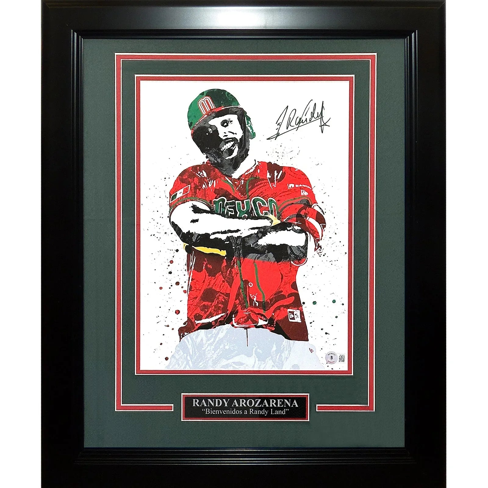 Randy Arozarena Autographed Mexico WBC Splash Art Deluxe Framed 11x14 Poster - Beckett Witness