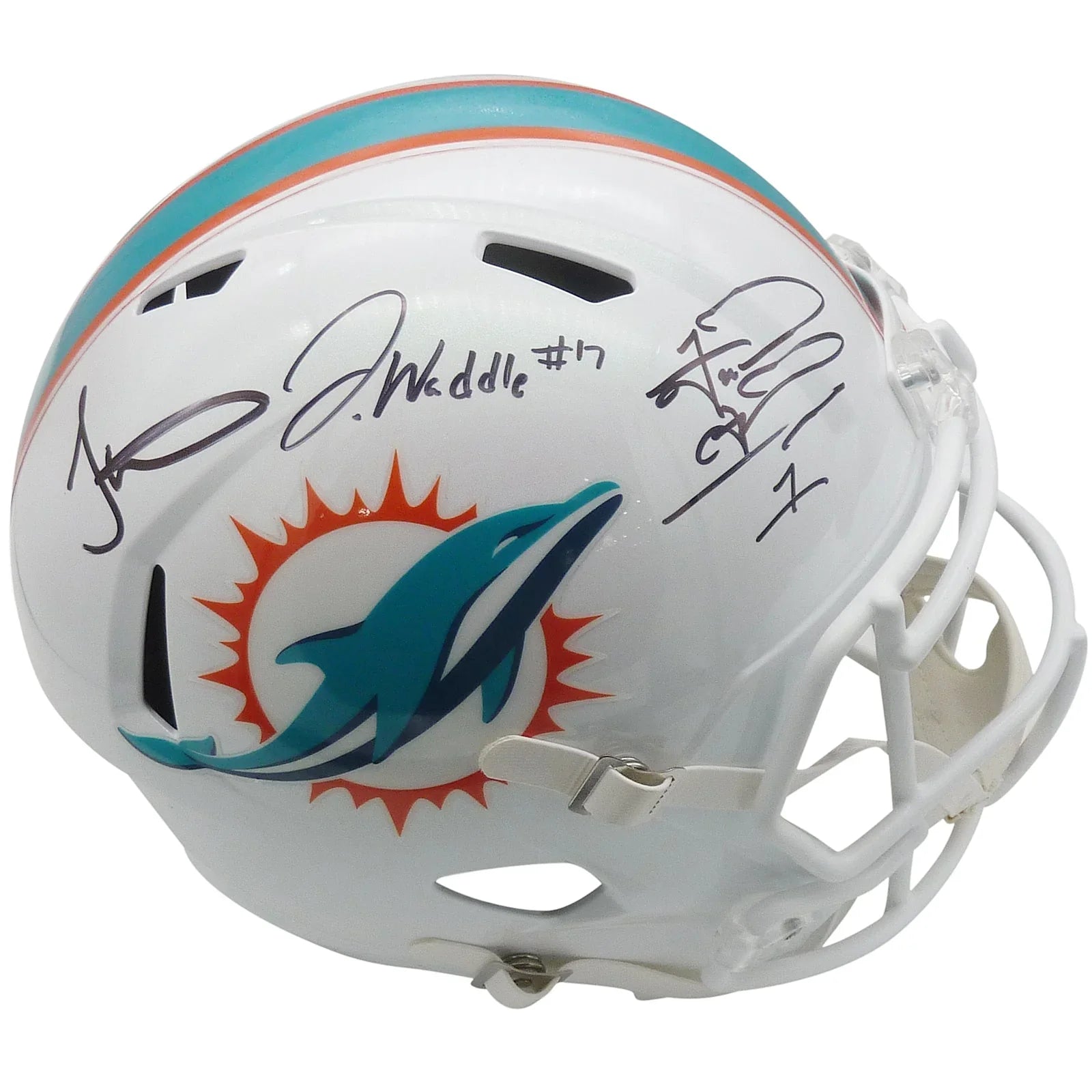 Tyreek Hill, Tua Tagovailoa And Jaylen Waddle Autographed Miami Dolphins (Speed) Deluxe Full-Size Replica Helmet - Fanatics, Beckett