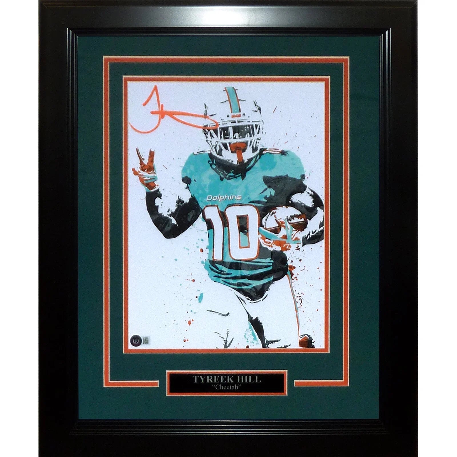 Tyreek Hill Autographed Miami Dolphins Peace Splash Art Deluxe Framed 11x14 Poster - Beckett