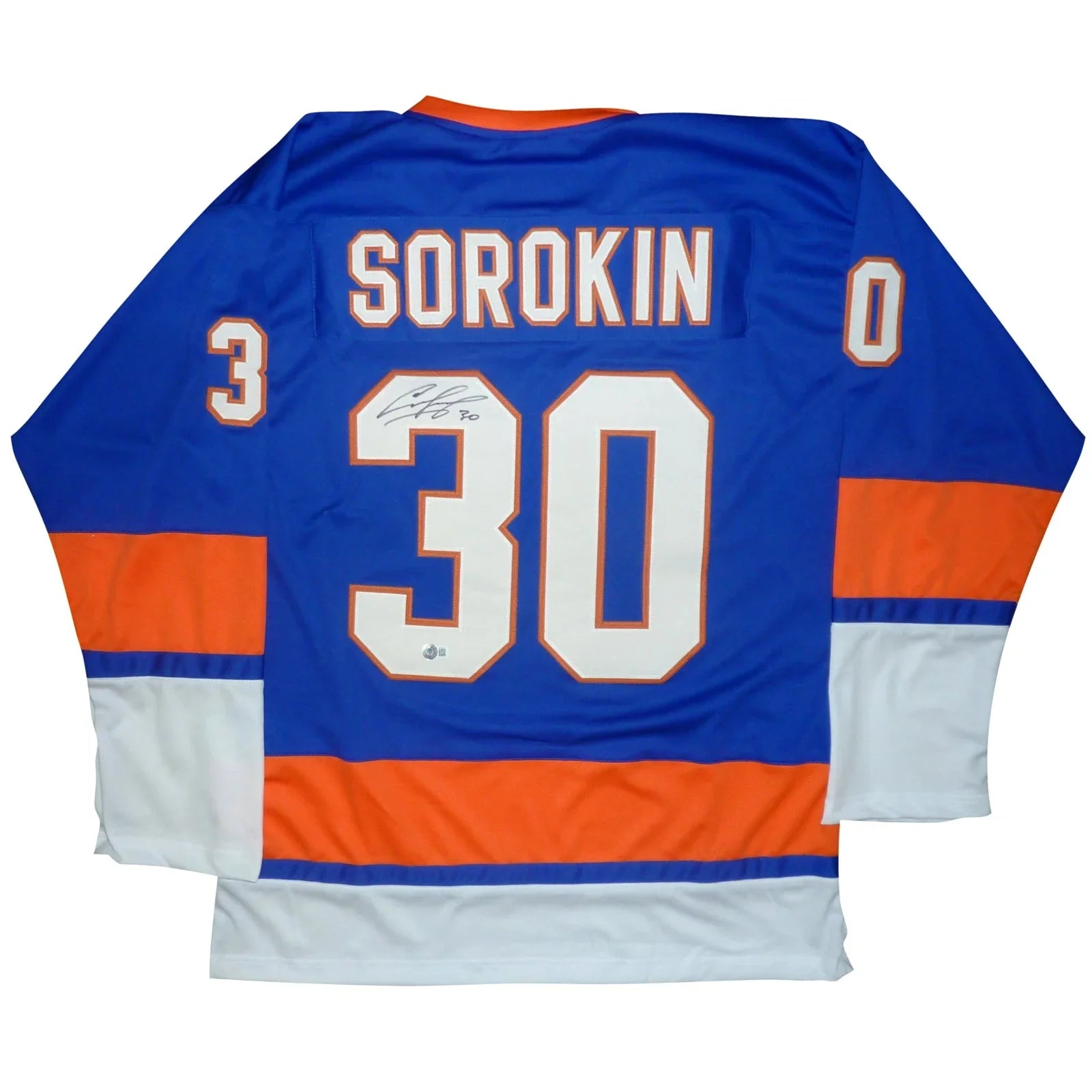 Ilya Sorokin Autographed New York (Blue #30) Custom Hockey Jersey - Beckett