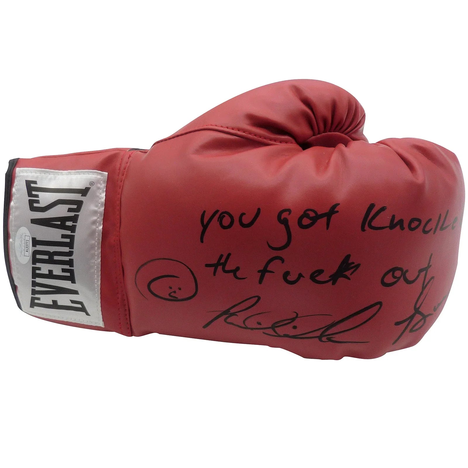 Riddick Bowe Autographed Red Everlast Boxing Glove w/ Long Inscription - JSA