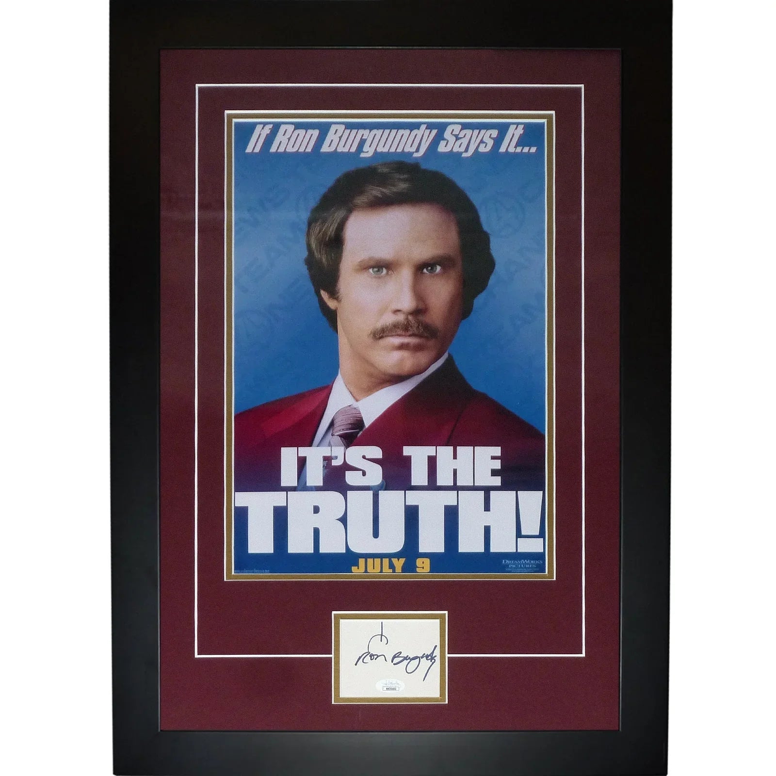 Anchorman 11x17 Movie Poster Deluxe Framed with Will Ferrell AKA Ron Burgundy Autograph - JSA