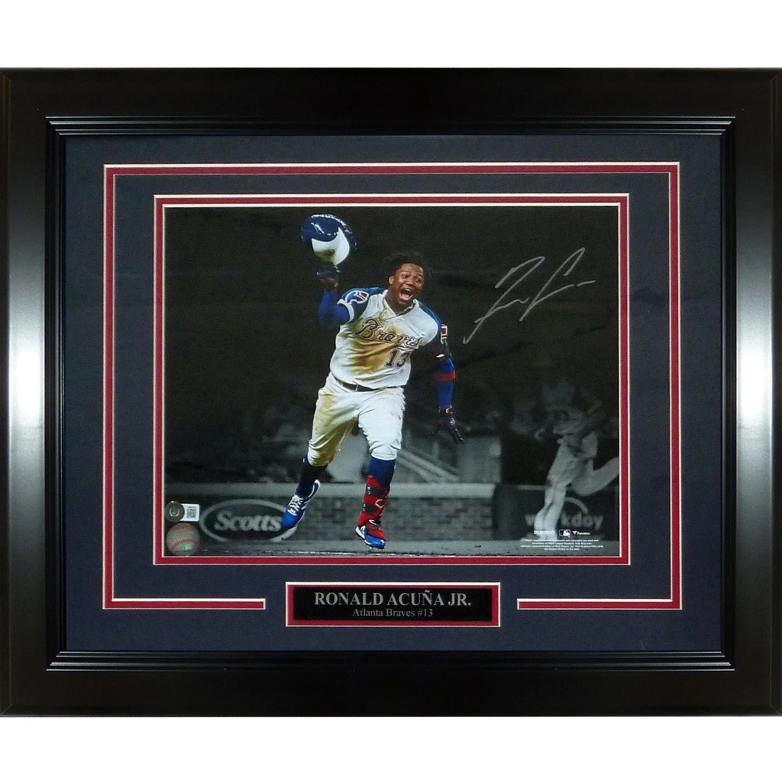 Ronald Acuna Jr. Autographed Atlanta Braves (Walkoff HR Celebration Spotlight) Deluxe Framed 11x14 Photo - JSA